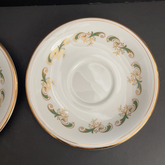 Two Harleigh Bone China Saucers England Vintage Gold Green Design - Picture 3 of 7